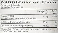 Back label of Ecological Formulas Allithiamine Vitamin B1 50 mg bottle