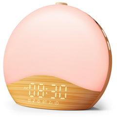 ecozy Wood Grain Sunrise Alarm Clock glow gently wakes you with natural light.