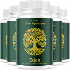 Five-pack Eden Capsules bottles on white background