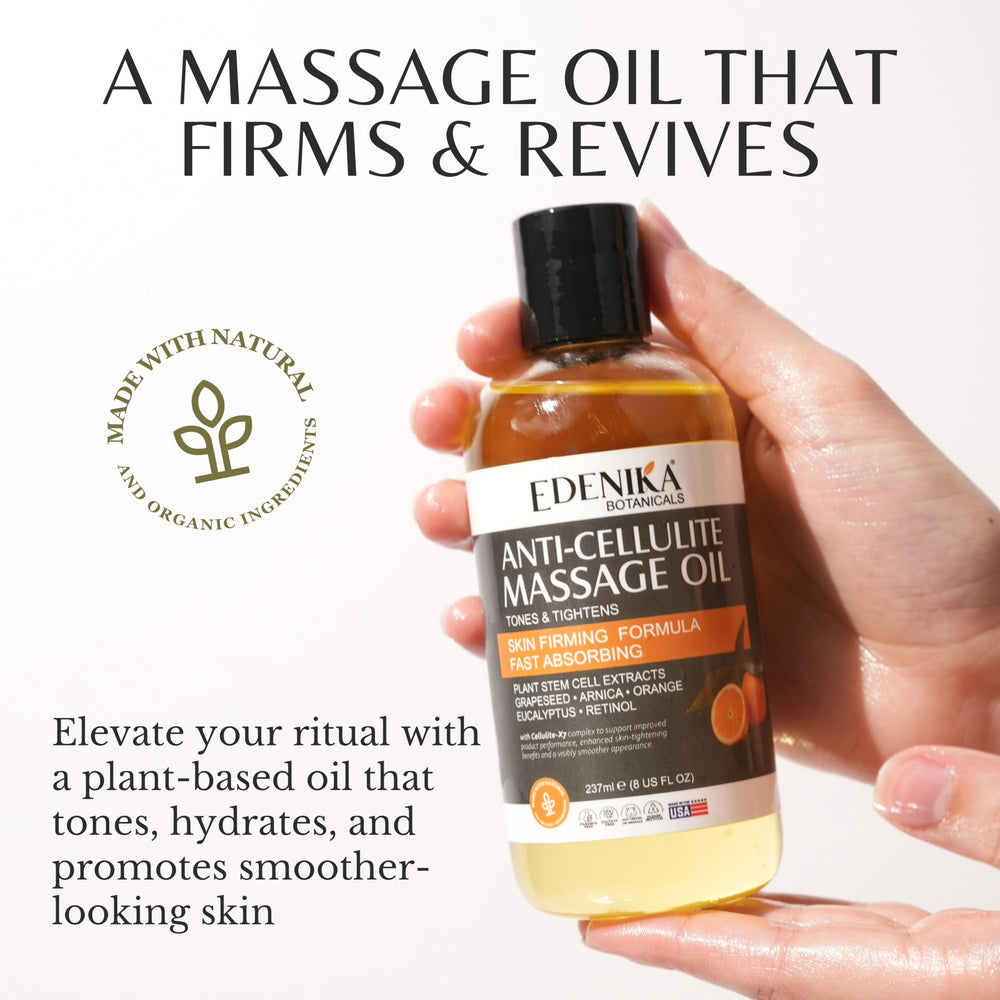 Blend of Grapeseed Oil, Arnica, Orange Peel Oil, Eucalyptus Oil, Retinol and Plant Stem Cells