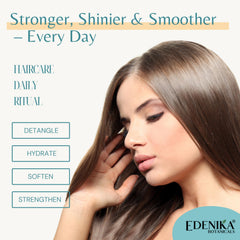EDENIKA BOTANICALS daily-use bottle on bathroom sink for routine conditioning.