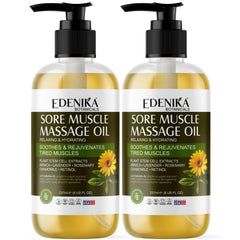 Edenika Botanicals Intense Sore Muscle Massage Oil 2-Pack bottle and packaging