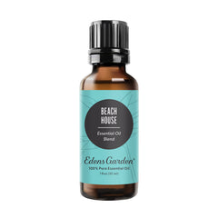 Beach House essential oil blend bottle with tropical label