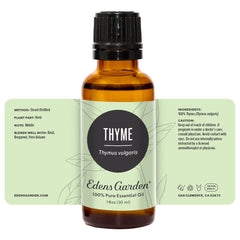 Edens Garden thyme essential oil bottle label and packaging