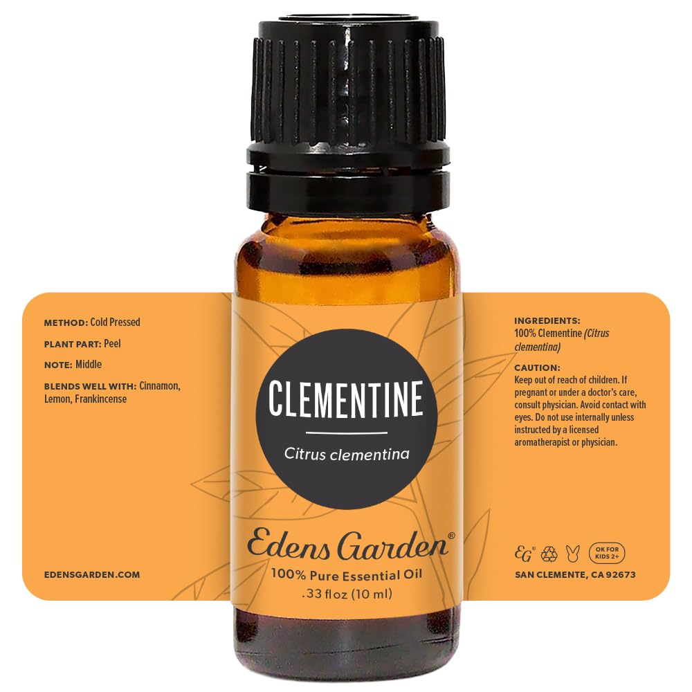 Edens Garden brand logo with Clementine oil packaging