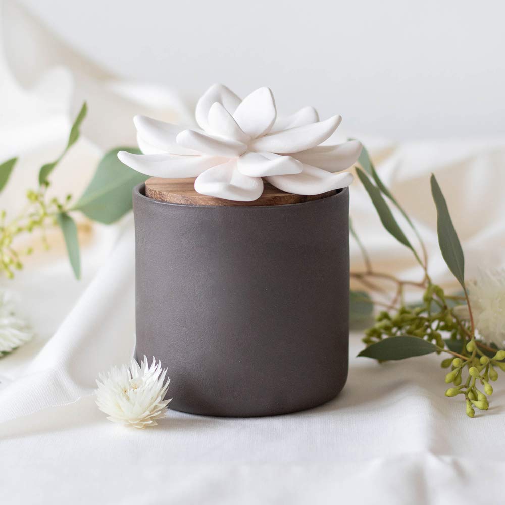 Edens Garden Charcoal Ceramic Bloom Diffuser petal detail releasing a gentle scent.