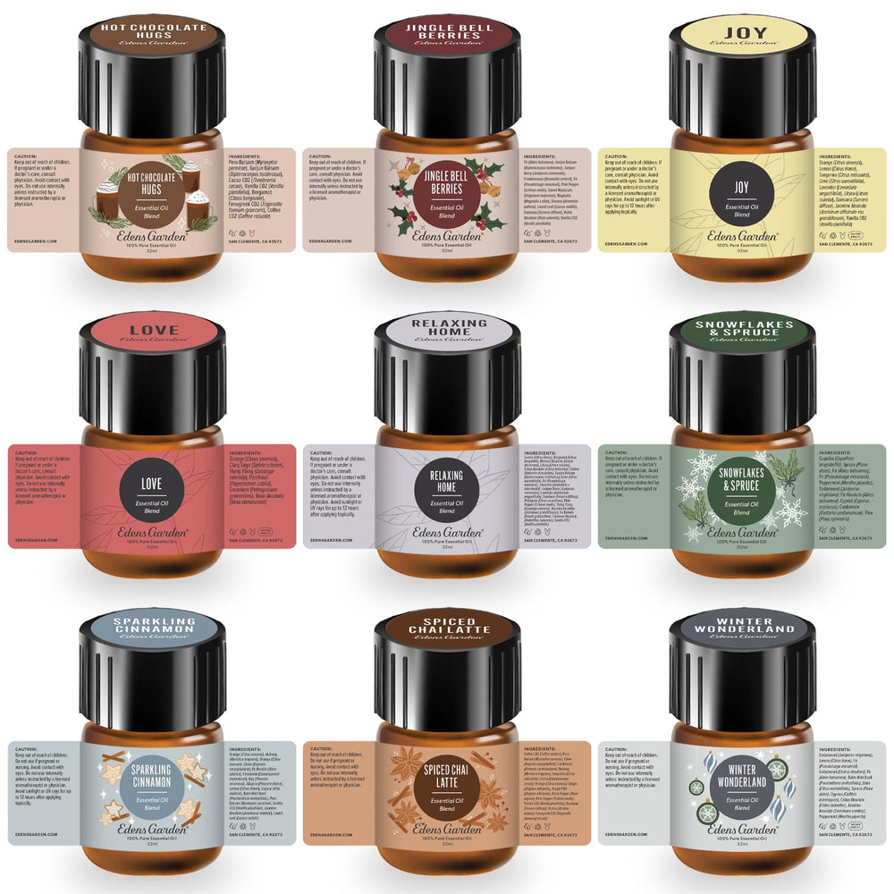 Edens Garden branding and packaging for Christmas oils