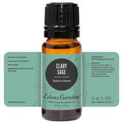Flat lay of essential oil bottles including Clary Sage