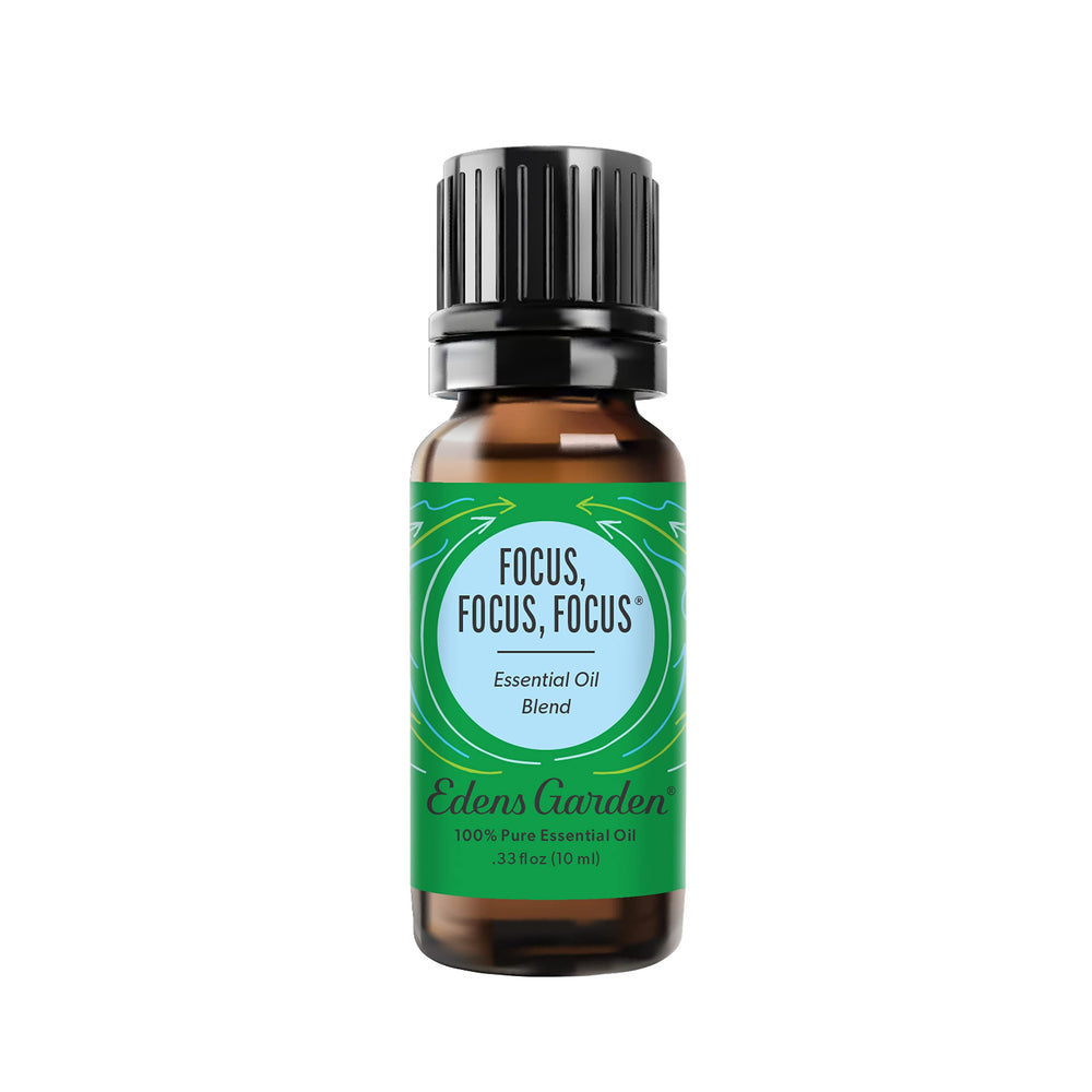 Edens Garden Focus essential oil blend bottle label close-up
