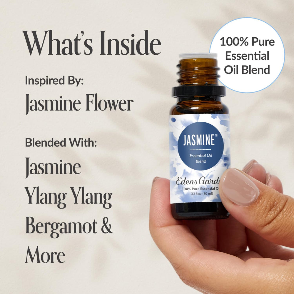 Jasmine essential oil blend bottle on white background