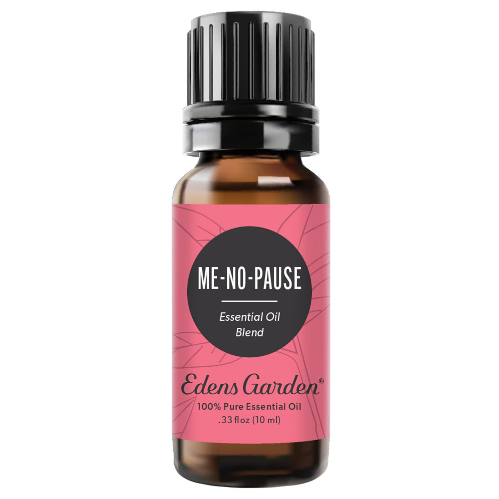 Me-No-Pause essential oil blend bottle with rose and neroli imagery