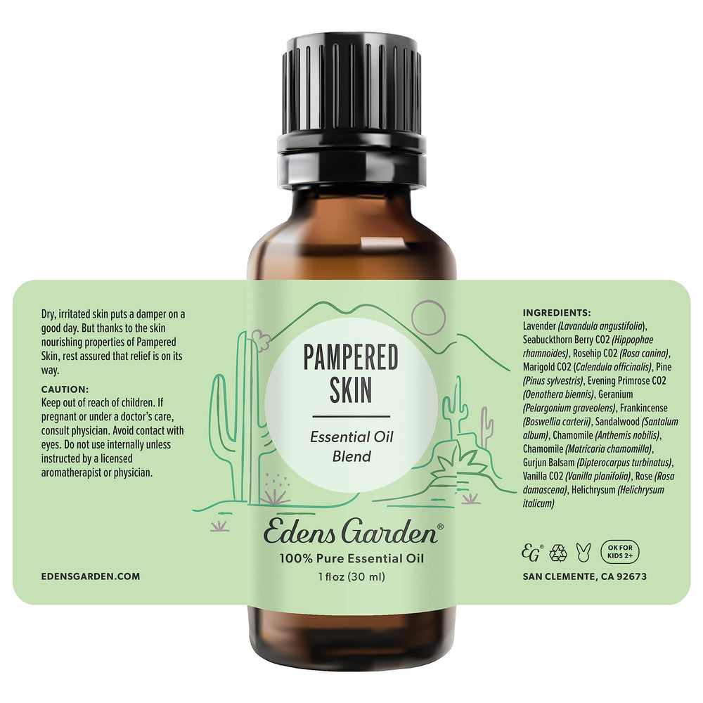 Natural ingredients arranged beside the Pampered Skin bottle