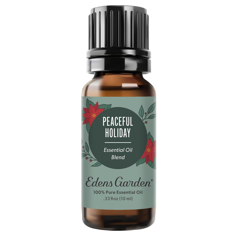 Edens Garden Peaceful Holiday essential oil blend bottle front view