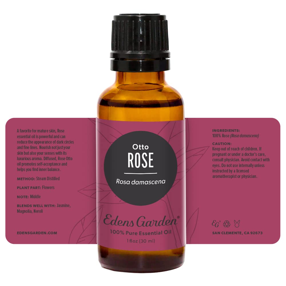 Spa setup with diffuser and Rose Otto essential oil bottle