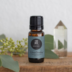 Star Anise essential oil label on 10 ml bottle close-up