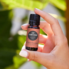 Lavender essential oil bottle used in the Stop Cramps blend