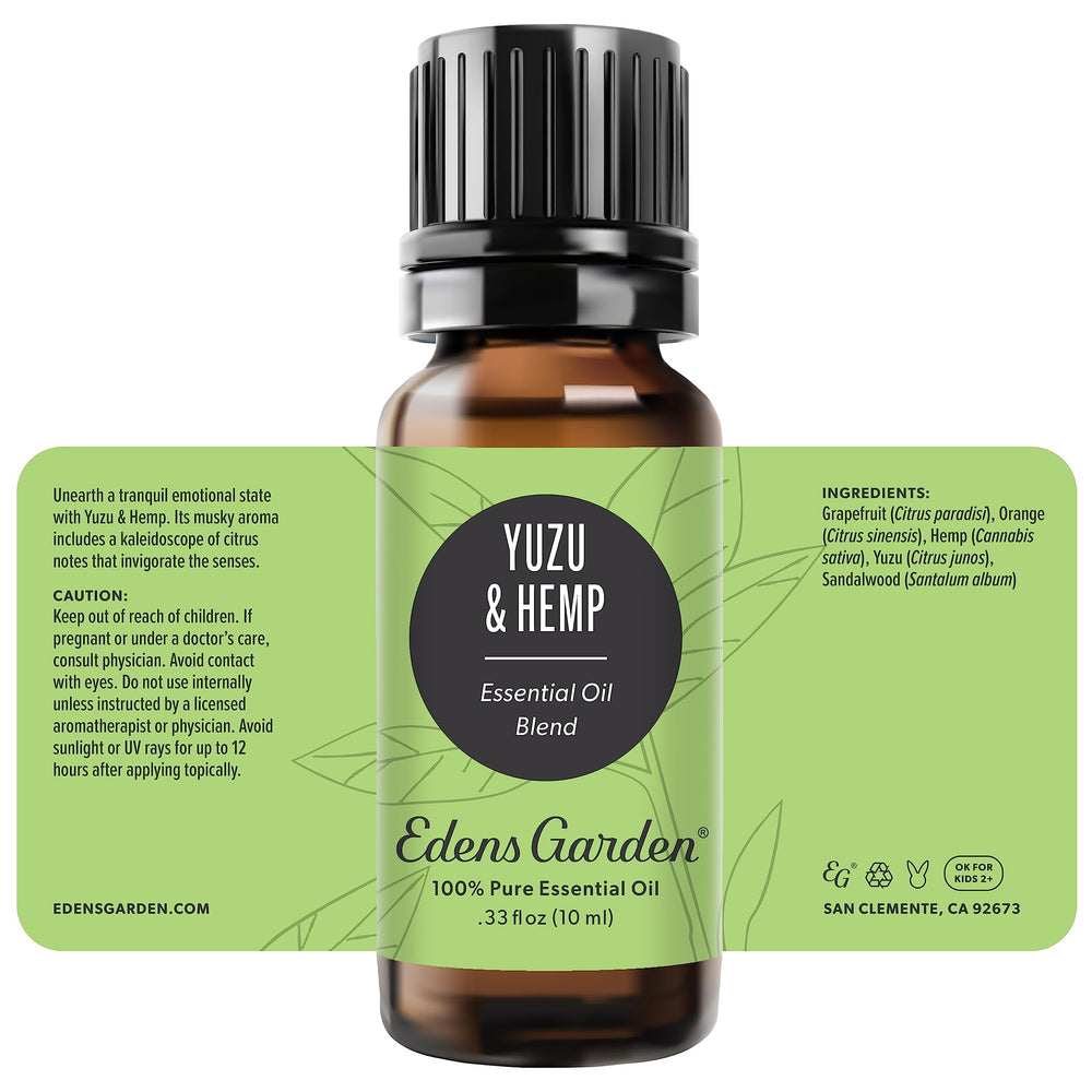 Edens Garden packaging for Yuzu & Hemp essential oil blend