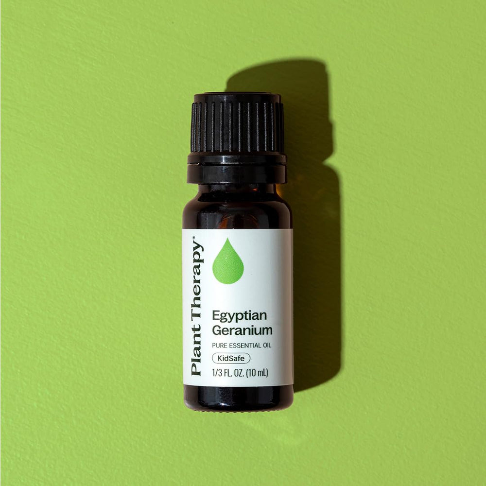 Front view of Plant Therapy Egyptian Geranium oil packaging
