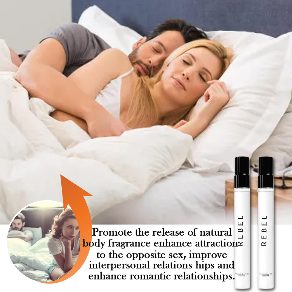 Rebel Pheromone Cologne cap and bottle angled for easy dab application.