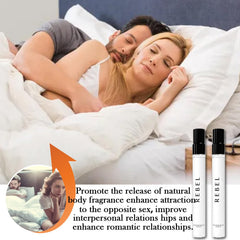 Rebel Pheromone Cologne cap and bottle angled for easy dab application.
