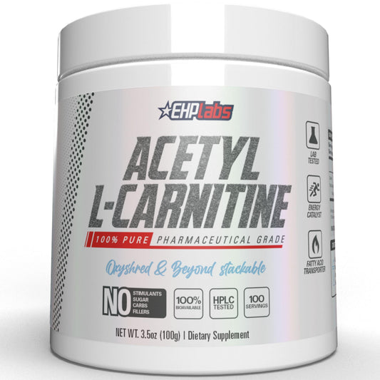 Front of EHP Labs Acetyl L-Carnitine Powder bottle with label