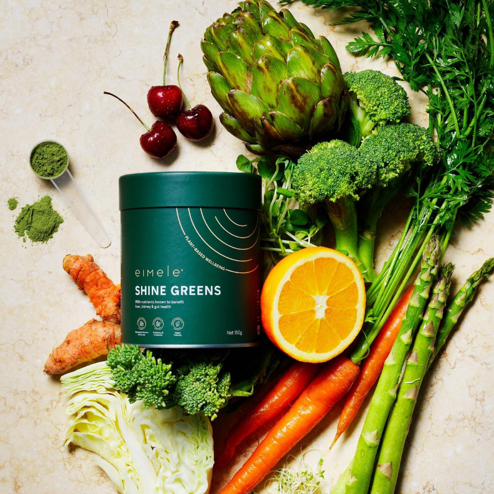 Container of eimele Shine Greens 5.29 oz (42 servings)
