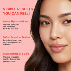 Five plant oils nourish lips with proteins and vitamins overnight.