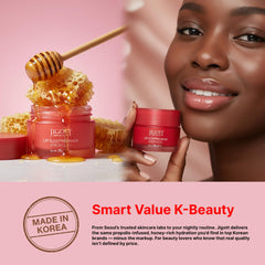 Close-up of the mask texture melting into lips with a glossy finish.