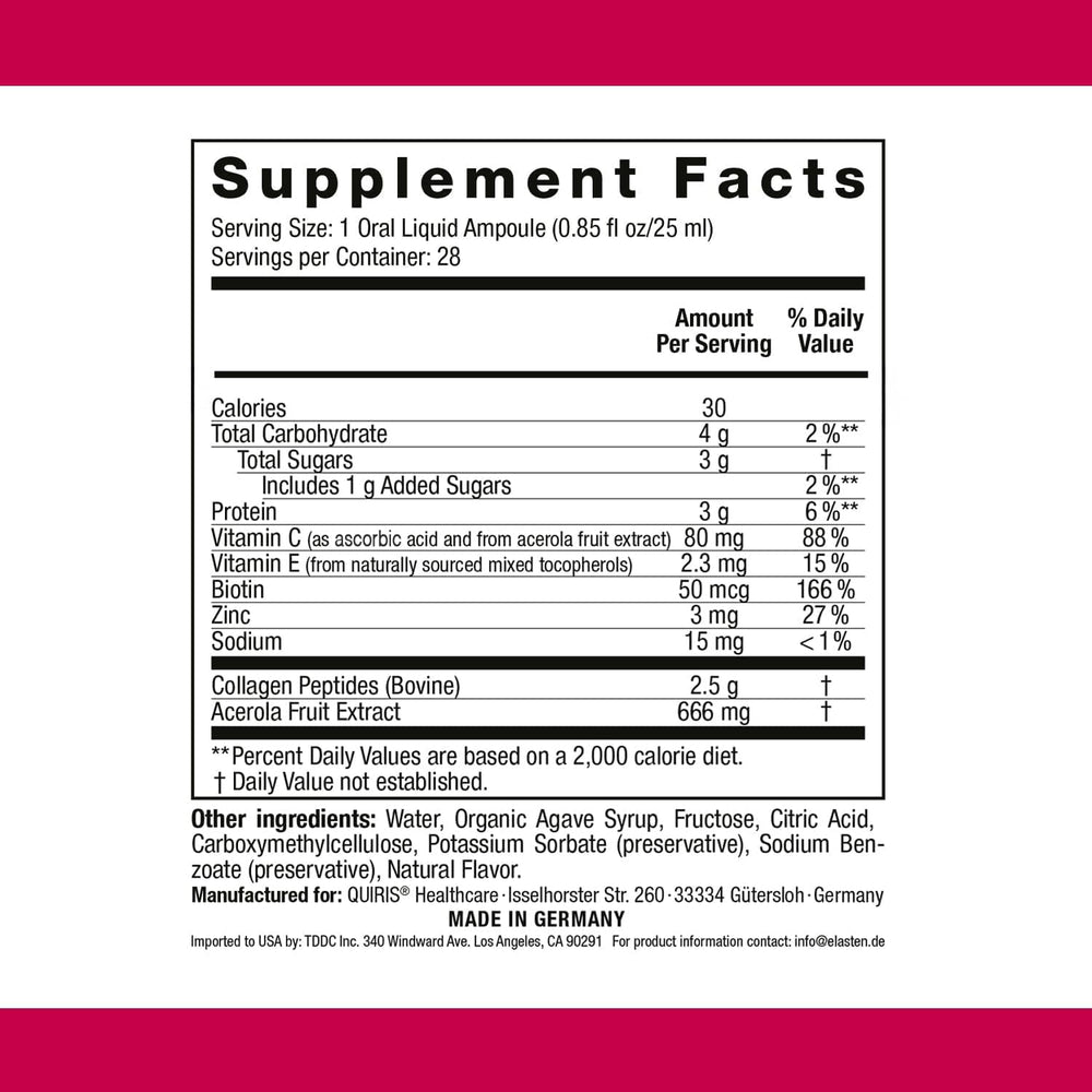 Nutrition and ingredient panel on ELASTEN packaging