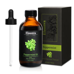 Elaunva Peppermint Essential Oil in amber glass bottle, 4 oz (118 ml)