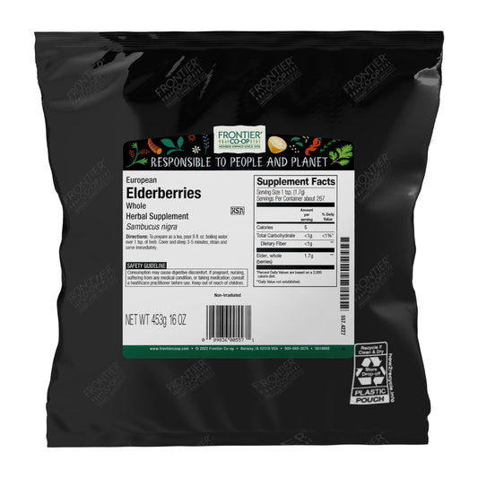 Frontier Co-op dried elderberries in 1lb bulk bag, European whole