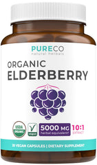 Organic elderberry capsules bottle, vegan, 30 capsules