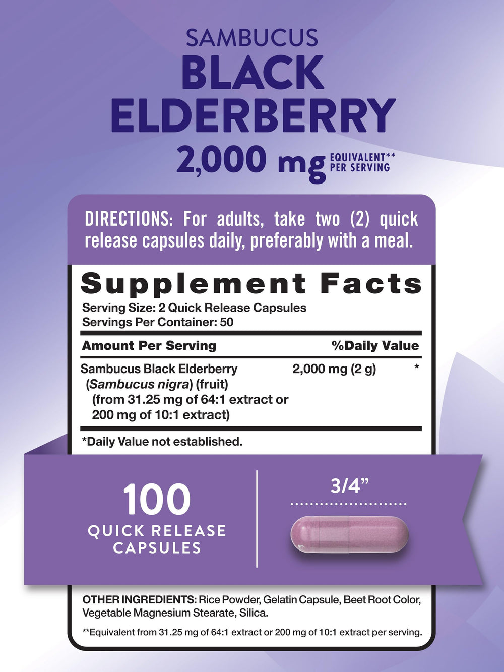 Close-up of bottle label showing Black Elderberry product details