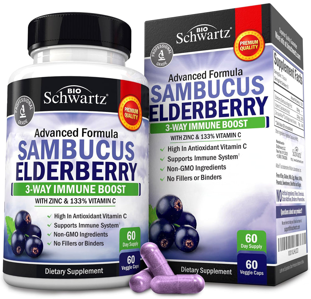 Bottled elderberry capsules with zinc and vitamin C – 60 count