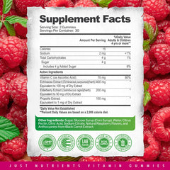 Family-friendly elderberry gummies product display with raspberry flavor