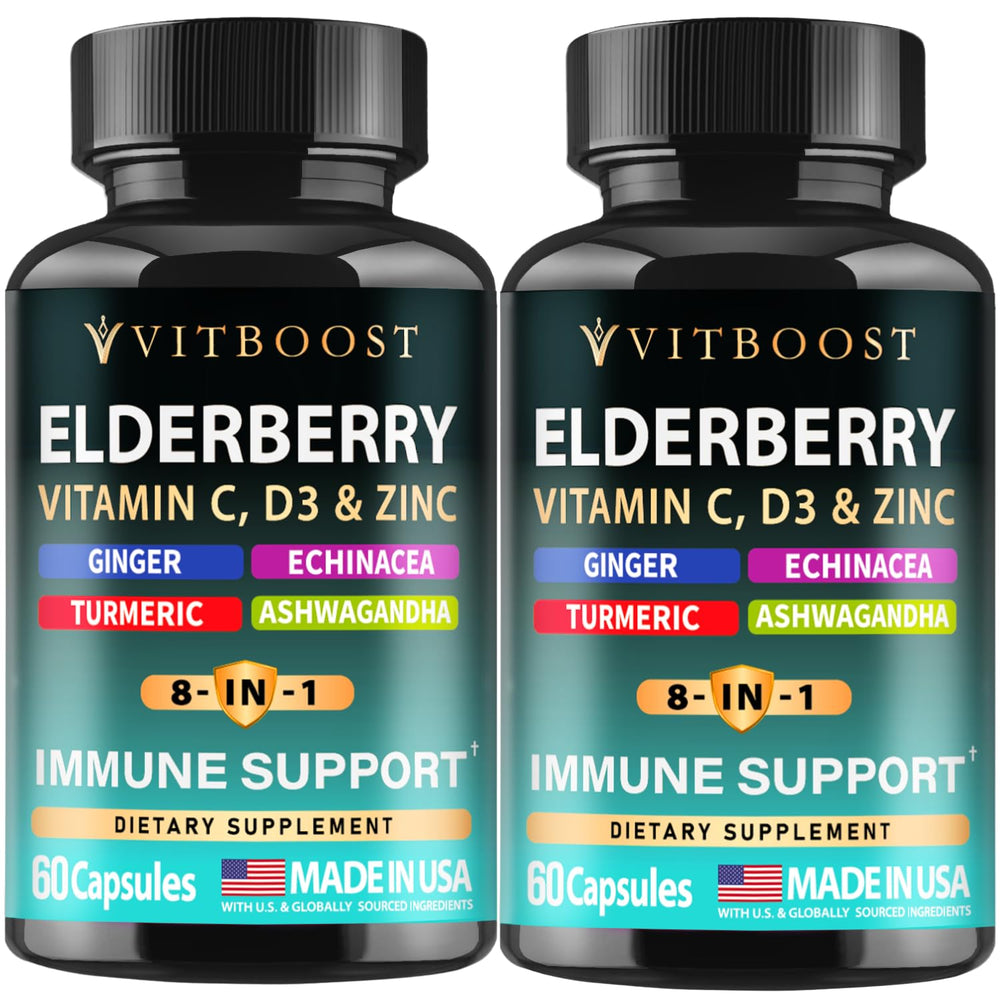 Front label of Elderberry Immune Support 8-in-1 2-pack bottle