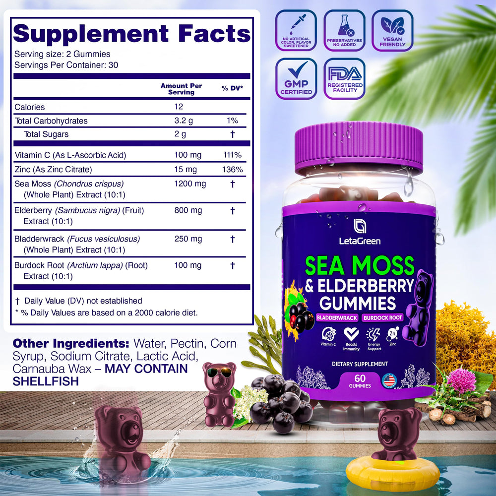 Elderberry-infused sea moss gummies close-up