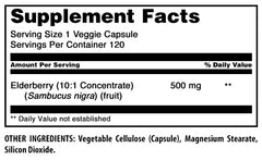 Detail of 10:1 concentrate information on Elderberry supplement label