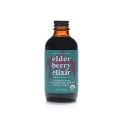 Fields Without Fences Elderberry Elixir bottle on kitchen counter for immune support