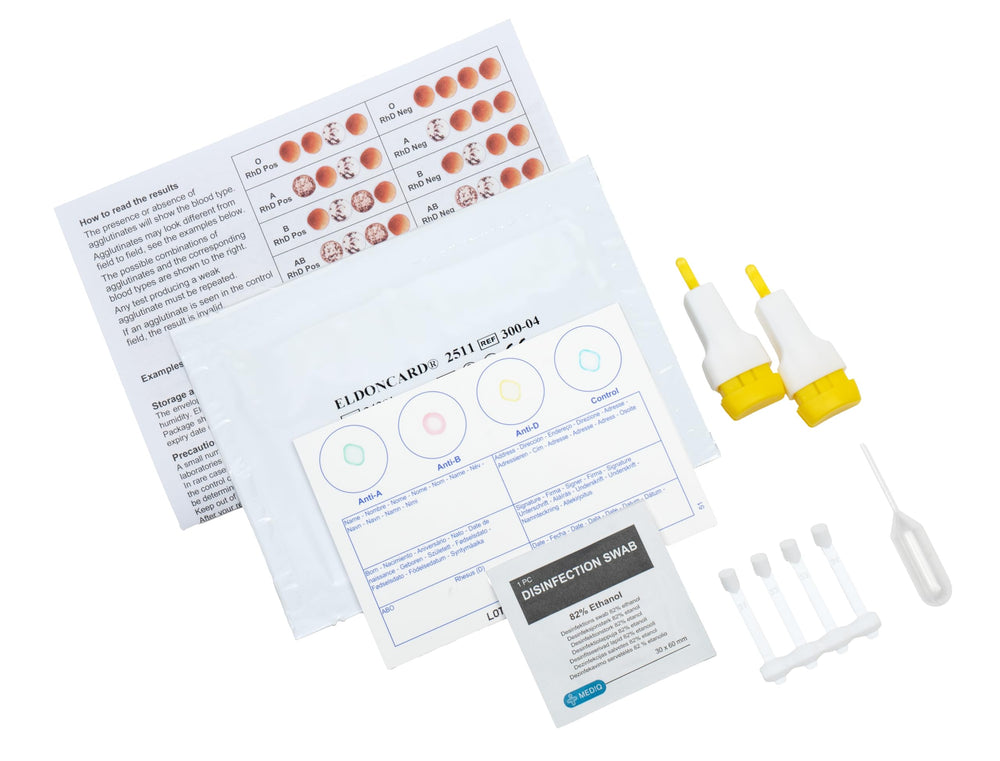 Back view of Eldoncard Inc Blood Type Test Kit
