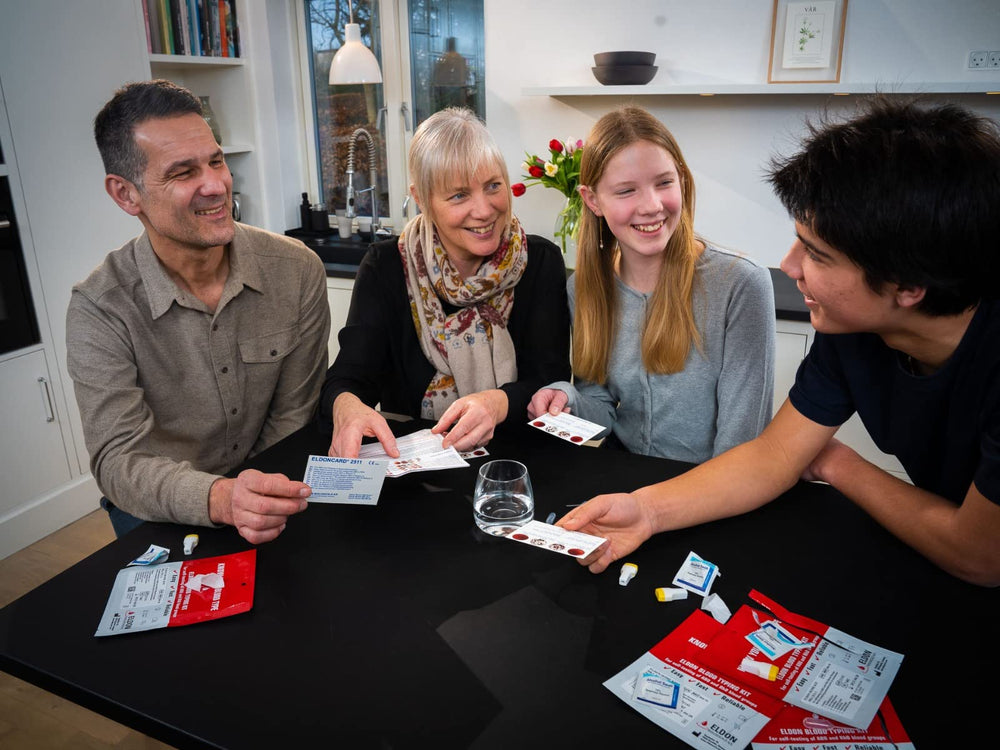 Blood type test card from Eldoncard kit