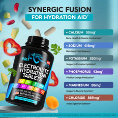 Glass of water with electrolyte tablets for hydration