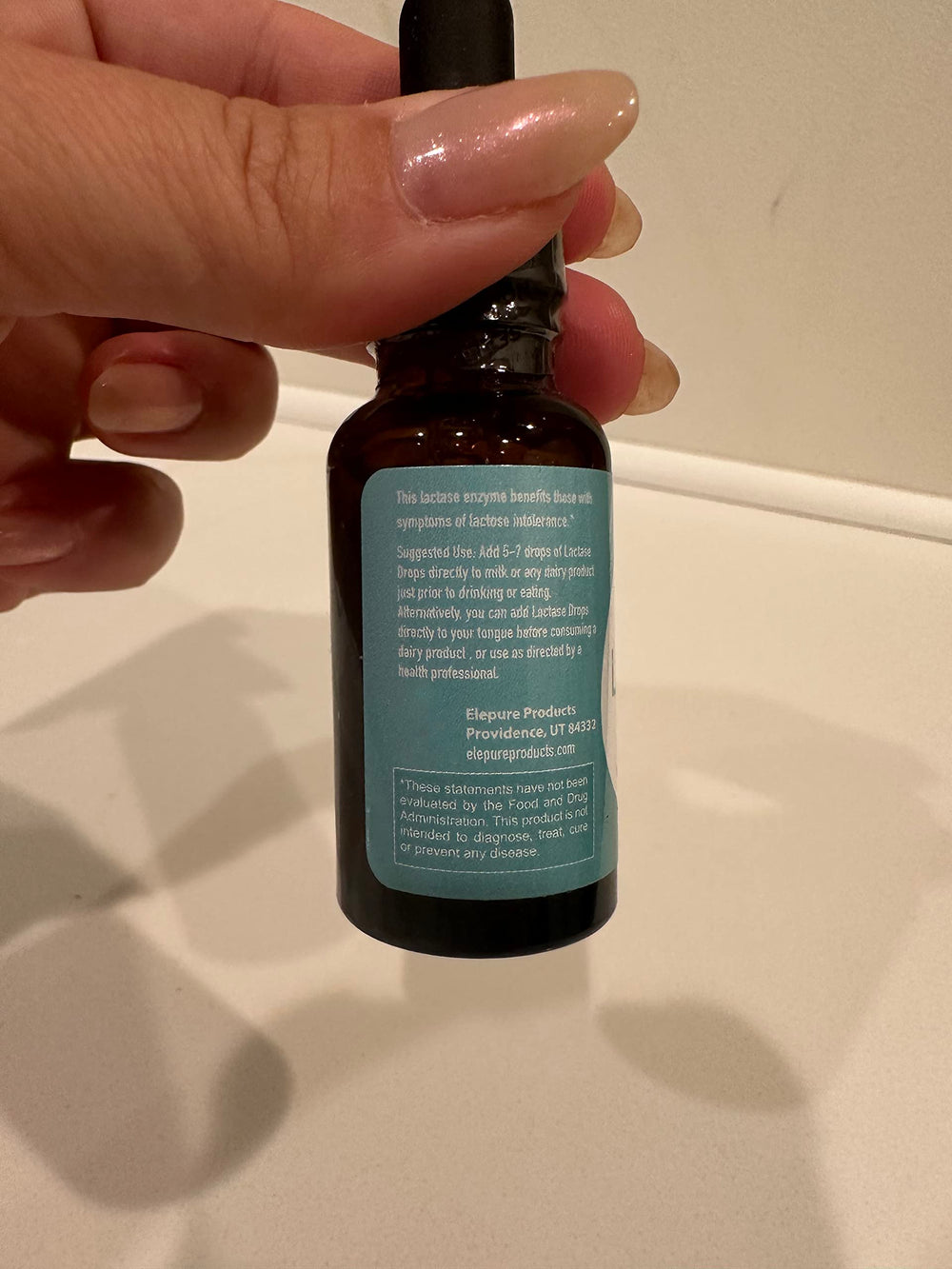 USA-made natural ingredients label on lactase drops