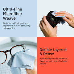 Close-up of blue microfiber cleaning cloth for eyeglasses
