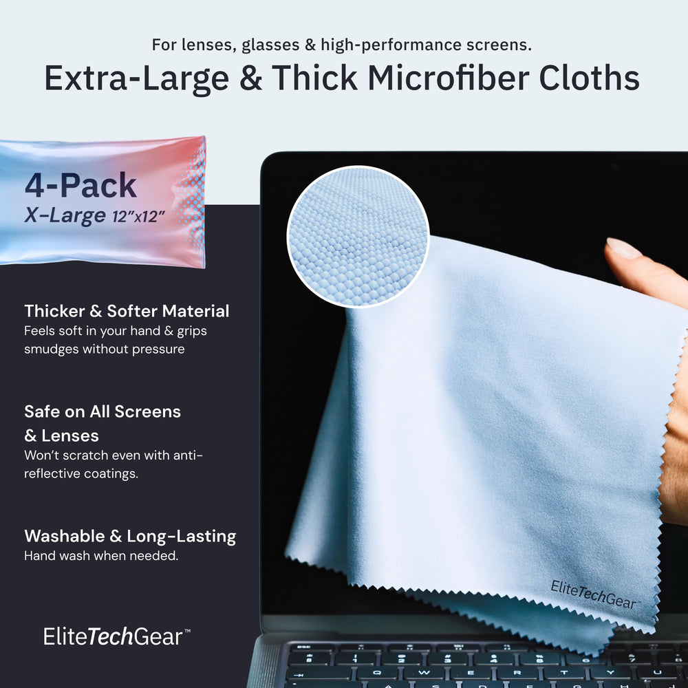 Blue microfiber cleaning cloth for eyeglasses and screens in use