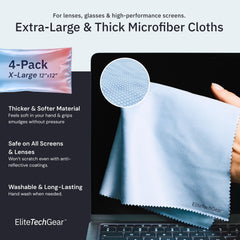Blue microfiber cleaning cloth for eyeglasses and screens in use