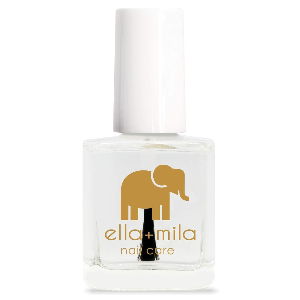 ella+mila fast-dry top coat UV inhibitor helps prevent yellowing over weeks.