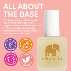 Ella Mila Clear Base Coat swatch shows transparent nail prep.