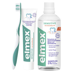 Overall view showing the Elmex Sensitive Mouthwash 3 x 100 ml set