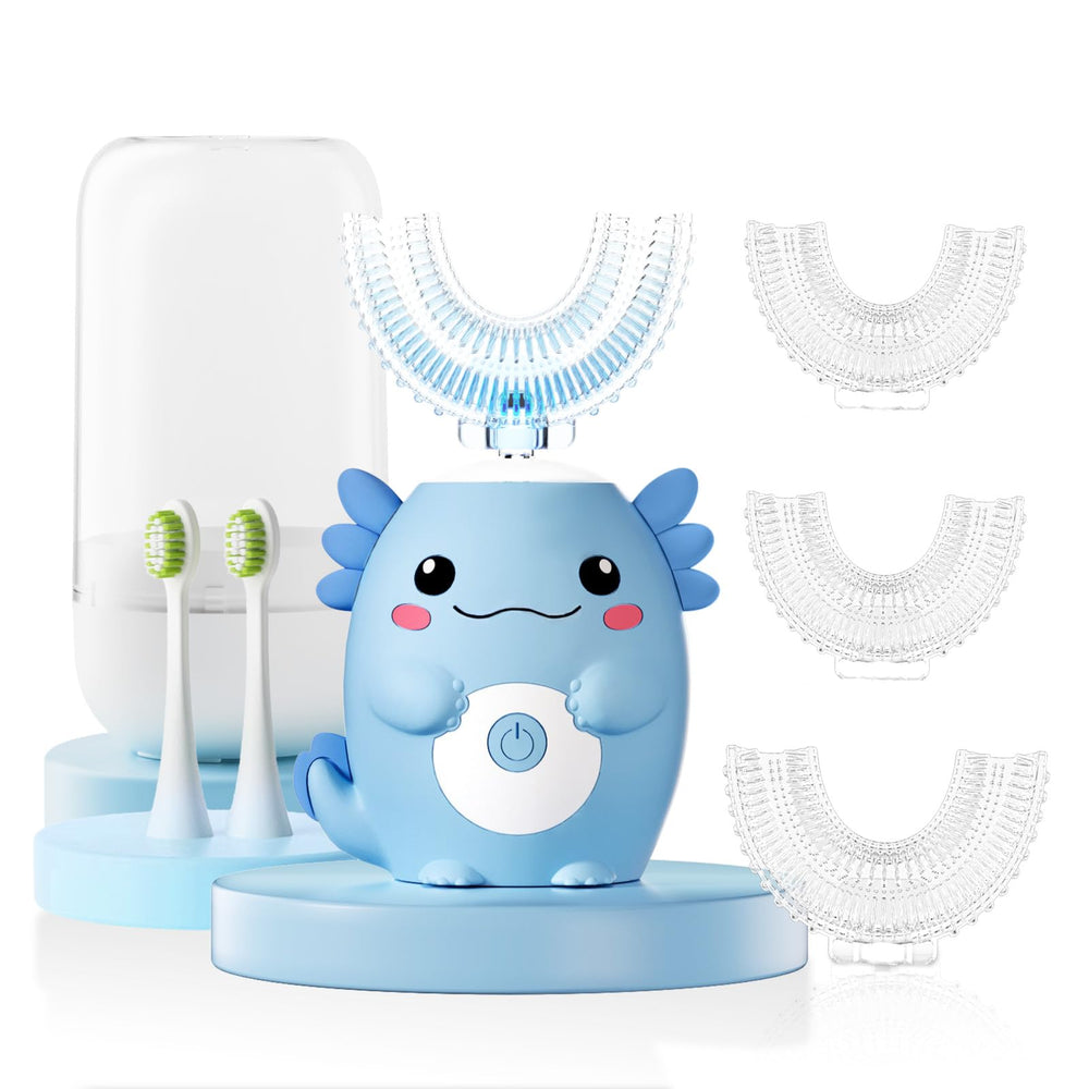 ELOTAME Kids Electric U-Shaped Toothbrush with blue Axolotl design